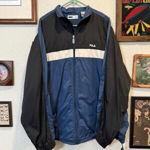 Vintage 90s Fila Sports Designer Windbreaker Jacket Full Zip USA Mens Size 2XL